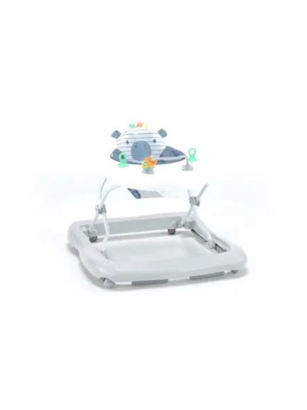 Baby Walker Gray Base White Tray Machine Washable Seat Pad Toy Loops